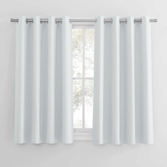 PONY DANCE Thermogardinen Hitzeschutz Ösenschal 2er Set H 137 x B 117 cm Verdunkelungsvorhang Weiss Vorhänge Wohnzimmer Modern Kurz Thermal Curtains, Grau-weiß