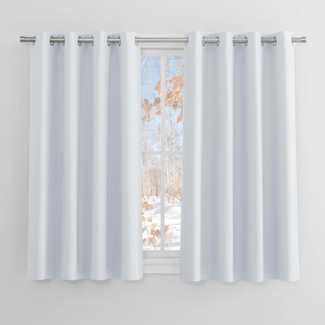 PONY DANCE Thermogardinen Hitzeschutz Ösenschal 2er Set H 137 x B 117 cm Verdunkelungsvorhang Weiss Vorhänge Wohnzimmer Modern Kurz Thermal Curtains, Grau-weiß