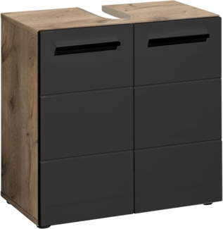 PREISBRECHER Waschbeckenunterschrank Vista 2 Türen, 1 Boden, schwarz / viking oak Dekor - 60 x 62 x 31 (BxHxT)