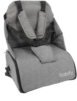 Babify 2-in-1 Reise-Hochstuhl mit Aufbewahrung, Soft Grey
