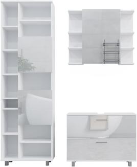 Vicco Badmöbel-Set Ilias Weiß Hochglanz modern Waschtischunterschrank Spiegelschrank Hochschrank
