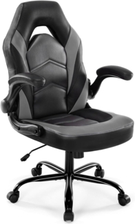 DUMOS Gaming Stuhl - Ergonomischer Gaming Sessel, Verstellbarer Drehbarer Gamingstuhl aus PU-Leder mit klappbaren Armlehnen, Geeignet für Zuhause, Büros usw(Schwarz-Grau)