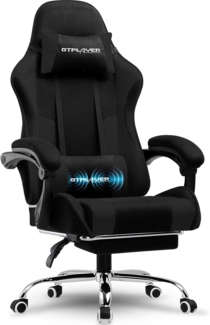GTPLAYER Gaming Stuhl, Bürostuhl, Ergonomischer Pc Stuhl, Gaming Sessel mit Massagelendenwirbelstütze, Task Stühle mit Fußstütze und Kopfstütze, Schwarz Stoff