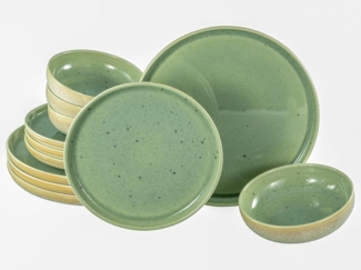 CreaTable, 23716, Serie Uno Romana Grün , 12-teiliges Geschirrset, Teller Set aus Steinzeug, spülmaschinen- und mikrowellengeeignet, Qualitätsproduktion