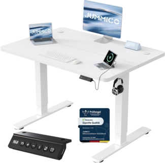 JUMMICO Höhenverstellbarer Schreibtisch mit USB-Ladeanschluss 100x60 cm, Schreibtisch Höhenverstellbar Elektrisch, Steh-Sitz Tisch Stehpult Verstellbarer Computertisch,Standing Desk,Weiß