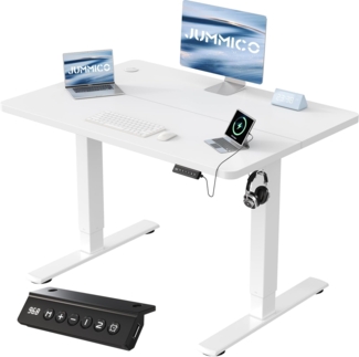JUMMICO Höhenverstellbarer Schreibtisch mit USB-Ladeanschluss 100x60 cm, Schreibtisch Höhenverstellbar Elektrisch, Steh-Sitz Tisch Stehpult Verstellbarer Computertisch,Standing Desk,Weiß