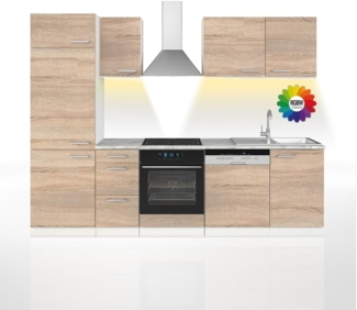 Küchenzeile Optima Sonoma/Weiß 270 cm ohne Arbeitsplatte mit LED-Leisten Vicco