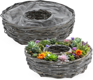 Spetebo Pflanzschale Rattan Pflanzring natur mit Folie 2er Set - 30 / 25 cm - (Stück, 1 St, 2er Set), in 2 verschiedenen Größen