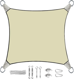 Sonnensegel Quadratisch Creme 5m - mit Ösenset für Balkon & Terrasse