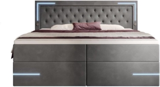 Boxspringbett Carlotta mit LED, Stauraum und USB (Samt) 180x200 Grau H4 (100kg+)
