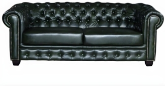 Chesterfield Ledersofa 3-Sitzer BRENTON - Büffelleder - Schwarzgrün