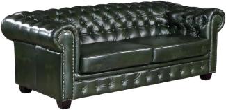 Chesterfield Ledersofa 3-Sitzer BRENTON - Büffelleder - Schwarzgrün