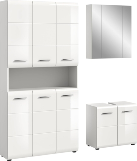 INOSIGN Badezimmer-Set, (Set, 4-St), Florenz, Badkombination 3-tlg, Weiß hochglanz, Mehrzweckschrank