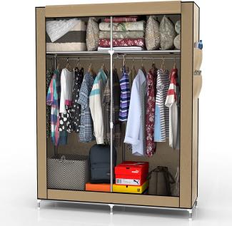 INTIRILIFE Faltschrank mit Kleiderstange, Fächern und Seitentasche, crème beige, 108 x 170 x 45 cm