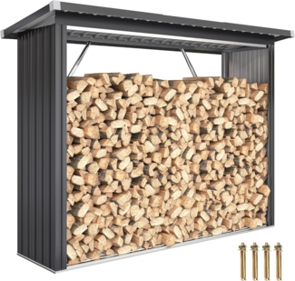 Outsunny Kaminholzregal-Erweiterung erhöhter Boden, BxTxH:213x66.5x150 cm, (Stahlschuppen, 1-St, Feuerholz-Unterstand), Wellblechdach, Dunkelgrau