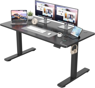 JUMMICO Höhenverstellbarer Schreibtisch KOMPLETTE TISCHPLATTE Elektrischer Schreibtisch Höhenverstellbar mit Memory-Funktion Steh-Sitz Tisch Computertisch 140x60 cm Schwarz