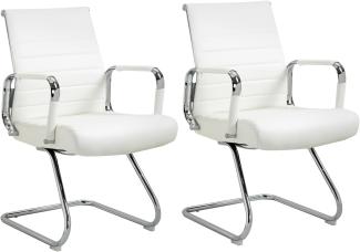 SVITA ELEGANCE COMFORT 2er Set Besucherstuhl Kunstleder Freischwinger-Stuhl mit Armlehne Konferenzstuhl ohne Rollen Armlehnstuhl Office-Stuhl Weiß