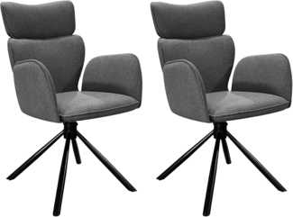 byLIVING Esszimmerstuhl 2er Set Seattle/Webstoff anthrazit/Gestell Metall schwarz matt/Sitzschale 360° drehbar/Esszimmerstuhl/B 65, H 93, T 65 cm