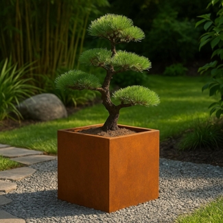 Köhko Pflanzkübel Blumenkübel aus Cortenstahl Pflanztopf in Edelrost-Optik Quadrat