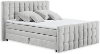 MENDOZA 6 Boxspringbett 180x200 mit Bettkasten, Silber - Bequemes Doppelbett mit dekorativer Steppung & Kaltschaum Topper - 203 x 120 x 222 cm (B/H/T)