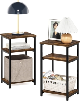 Furinno Just 3-stufiger industrieller Beistelltisch mit Metallrahmen und Ablageflächen, 2er-Pack, Amber Pine