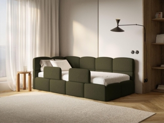 Selsey Jugendbett 90x200 cm Links Komfortables Polsterbett mit Bettkasten und HR30 Matratze Inklusive Abnehmbarem Rausfallschutz Gasdruckfedern für Stauraum Stabiler Rahmen Olivgrün