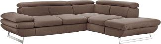 Mivano Ecksofa Prestige, Modernes Bettsofa in L-Form mit Ottomane und Schlaffunktion, Kopfteile und Armteil verstellbar, 265 x 74 x 223, Strukturstoff, braun