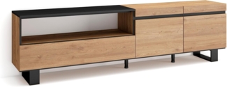Skraut Home | TV-Schrank, Lowboard | für Wohnzimmer und Esszimmer | 200 x 57 x 35 cm | Für TV-Geräte bis zu 80" | Industriedesign | Moderner Stil | Eiche Schwarz