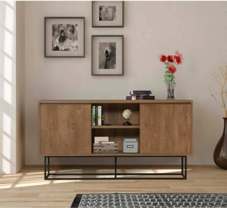 Dmora Sideboard Alrakis, Wohnzimmerbuffet, Anrichte für Wohnzimmer, Speisekammer, 140 x 36 x 72 cm, Walnuss und Schwarz