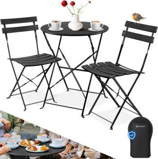 KESSER® Bistroset 3-teilig Bistrotisch mit 2 klappbaren Stühle Set Balkonset Balkonmöbel Klapp-Möbel Gartenset Sitzgarnitur Gartengarnitur Gartenmöbel Sitzgruppe Metall Bistro Gartentisch inkl. Abdeckung Schwarz