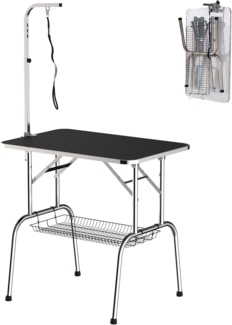 PawHut Hundeschermaschine Trimmtisch Tierpflegetisch klappbar höhenverstellbar Edelstahl Schwarz, Hundepflegetisch, L90 x B60 x H75 cm
