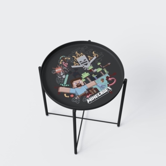 phoenix group AG Minecraft - Beistelltisch, Säulentisch, Nachttisch mit abnehmbaren Tablett, mit Minecraft Print und Metallrahmen