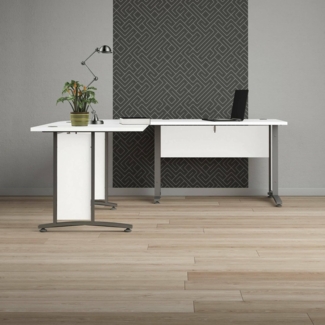 Dmora - Schreibtisch Melisande, Mehrzweckschreibtisch, Bürotisch für PC, Eckschreibtisch, 200x200 h75 cm, Weiß und Grau