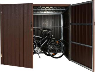 WPC-Fahrradgarage HWC-J29, Geräteschuppen Fahrradbox, Metall Holzoptik abschließbar ~ 2 Räder 172x213x112cm braun