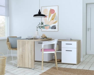 Arbeitstisch Schreibtisch ALIKLIA Optik: Sonoma Eiche und Weiß, Forte