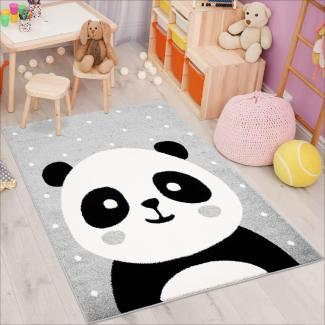 carpet city Kinderteppich Bubble Kids Flachflor Panda-Bär, weiß gepunktet in Grau für Kinderzimmer; Größe: 160x225 cm