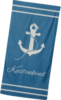 MTOnlinehandel Badetuch Küstenkind Strandtuch / Strandlaken 90x180 cm, 100%, Baumwolle (1-St), maritimes Design mit Anker, hochwertig, weich und flauschig