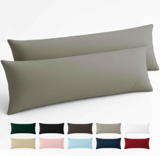 Kissenbezug 40x145 Baumwolle Renforcé (2er-Set) - Hellgrau - Dicht gewebt mit 57 Fäden/cm² - Kissenbezug 40x145 cm - Oeko Tex Zertifiziert - Dreamzie