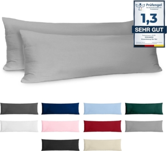 Kissenbezug 40x145 Baumwolle Renforcé (2er-Set) - Hellgrau - Dicht gewebt mit 57 Fäden/cm² - Kissenbezug 40x145 cm - Oeko Tex Zertifiziert - Dreamzie