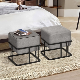 Multifunktionaler stapelbarer Sitzhocker Tas 2er Set quadratisch Hellgrau [en. casa]