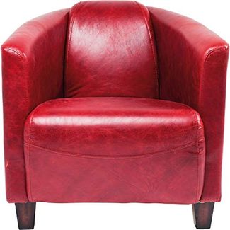Kare Design Sessel Cigar Lounge, Rotes Echtleder, bequemer TV-/Couch-/Chill Sessel im Retro-Design, Relaxsessel zum Lesen (H/B/T) 70 x 72 x 83 cm