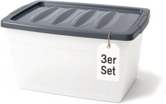 BigDean 3x 60 L Aufbewahrungsbox mit Deckel groß Budget Line Plastikbox mit Deckel