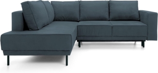 Ecksofa Rodario mit Schlaffunktion, Easy-Clean-Veloursbezug in Dunkelblau, linksseitig