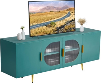 VEVOR TV-Ständer für Fernseher bis zu 75 Zoll, TV Tisch mit Glastüren, TV-Schrank mit goldenen Beinen & verstellbaren Regalen, Konsolentisch Fernsehschrank für Wohnzimmer Schlafzimmer, Grün