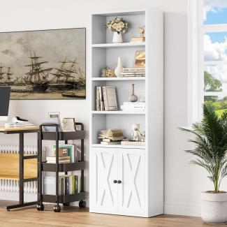 YITAHOME Bücherregal, Bodenstehend Standregal mit Schrank, Industrieregale, Lagerregal, Holzwürfelregal, Hoher Lagerschrank für Wohnzimmer, Arbeitszimmer, Küche, Heimbüro, Weiß