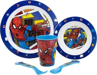 Kunststoff Kindergeschirr Set Motiv (5 tlg.) Schüssel, Teller, Becher & Besteck MARVEL Spider-Man