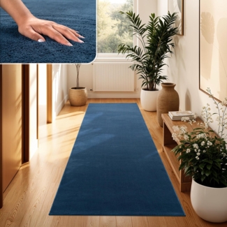 Paco Home Waschbarer Teppich Wohnzimmer Schlafzimmer Kurzflor rutschfest Flauschig Weich Moderne Einfarbige Muster, Grösse:100x200 cm, Farbe:Navy-Blau