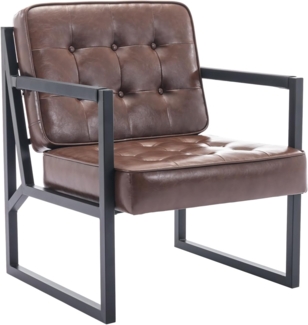 COLAMY Mid Century Modern ohrensessel, Bequeme Lounge Sessel, Brauner Leder Accent Chair, Kunstleder Empfangssessel mit Metallbeinen für Wohnzimmer Schlafzimmer Empfangsraum Wartezimmer, Braun