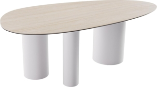 Esstisch Edge Oval 220x120 Keramik Laminam® Travertino Bianco Creme-Weiß Troa Metall Weiß