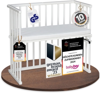Babybay Midi Beistellbett, weiß lackiert mit Matratze Classic Cotton Soft